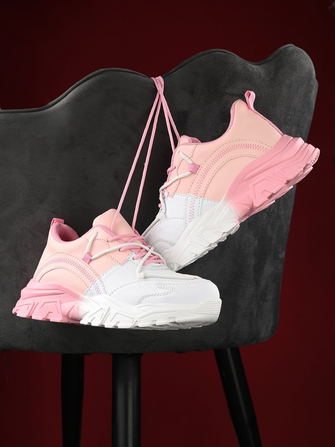 

DressBerry Women Pink & White Colourblocked Contrast Sole Sneakers