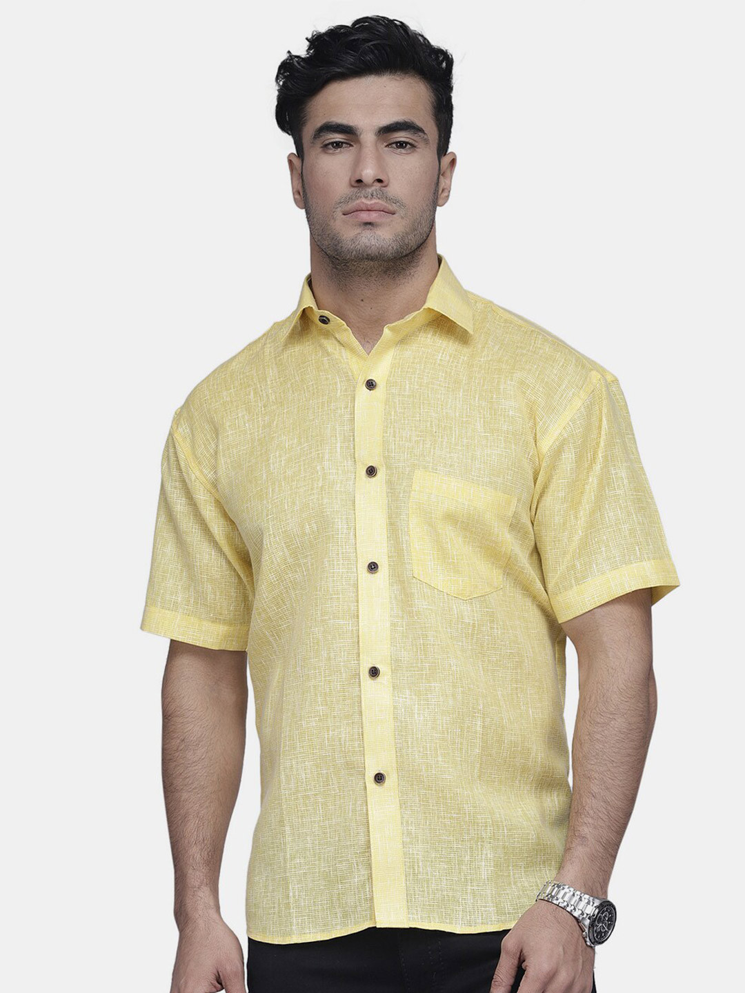 

Enchanted Drapes Abstract Printed Slim Fit Cotton Shirt, Yellow
