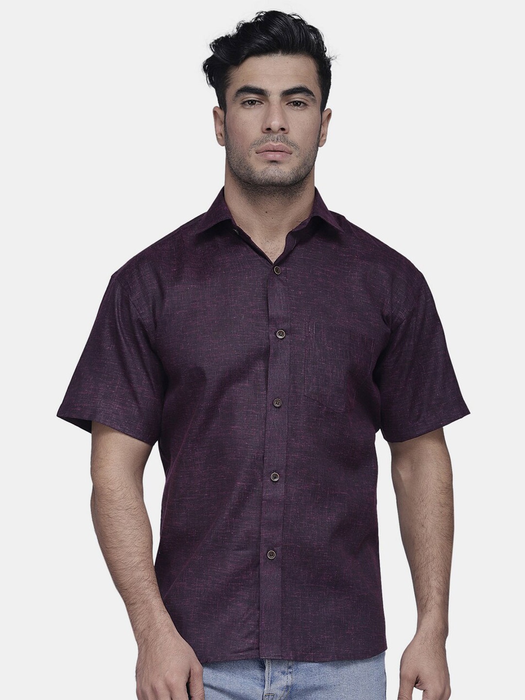 

Enchanted Drapes Slim Fit Pure Cotton Casual Shirt, Purple