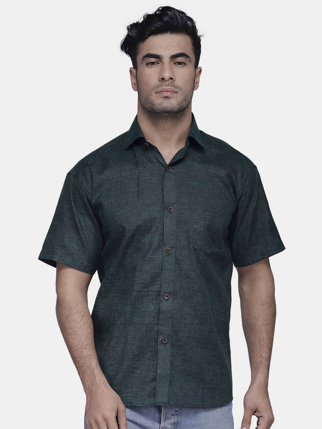 

Enchanted Drapes Slim Fit Pure Cotton Shirt, Green
