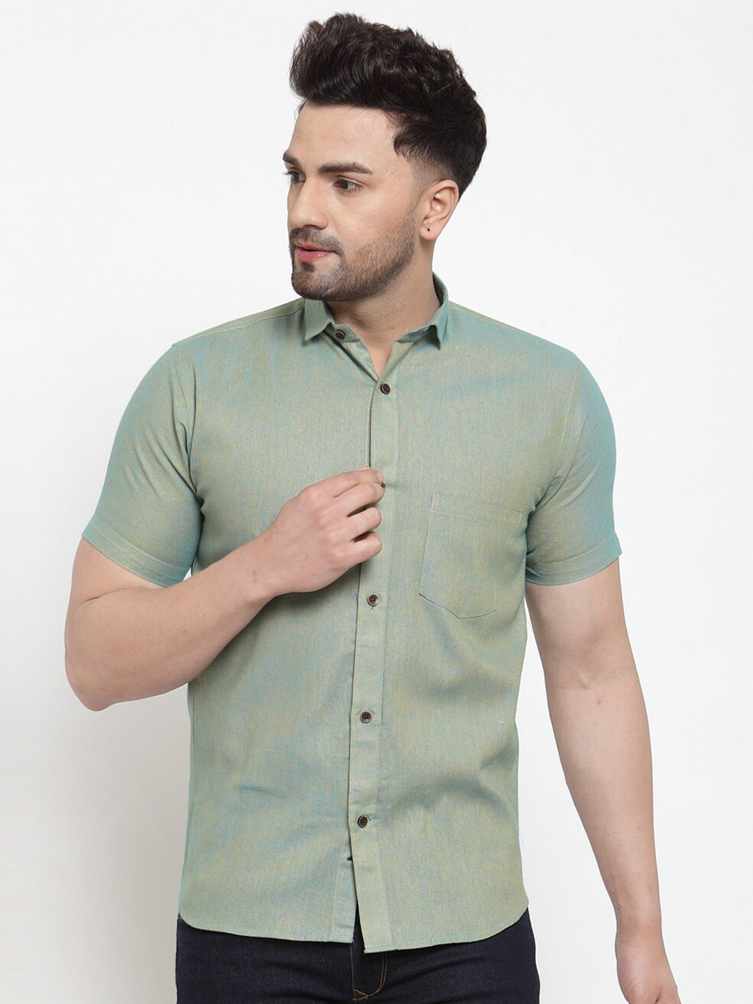 

Enchanted Drapes Slim Fit Spread Collar Pure Cotton Casual Shirt, Grey