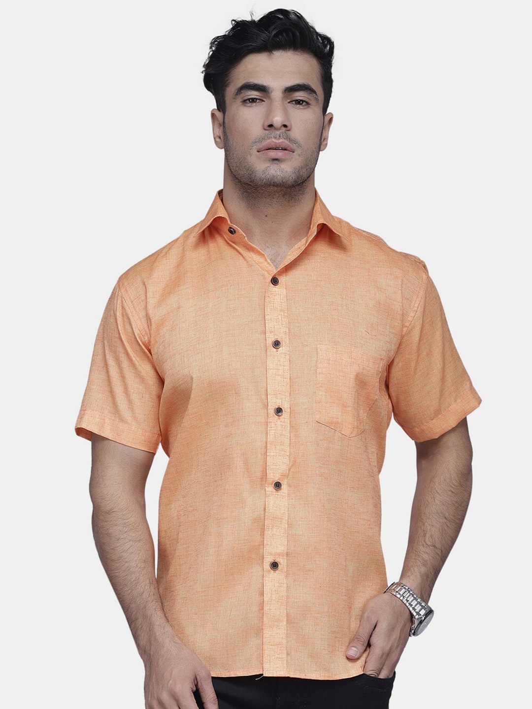 

Enchanted Drapes Slim Fit Pure Cotton Casual Shirt, Orange