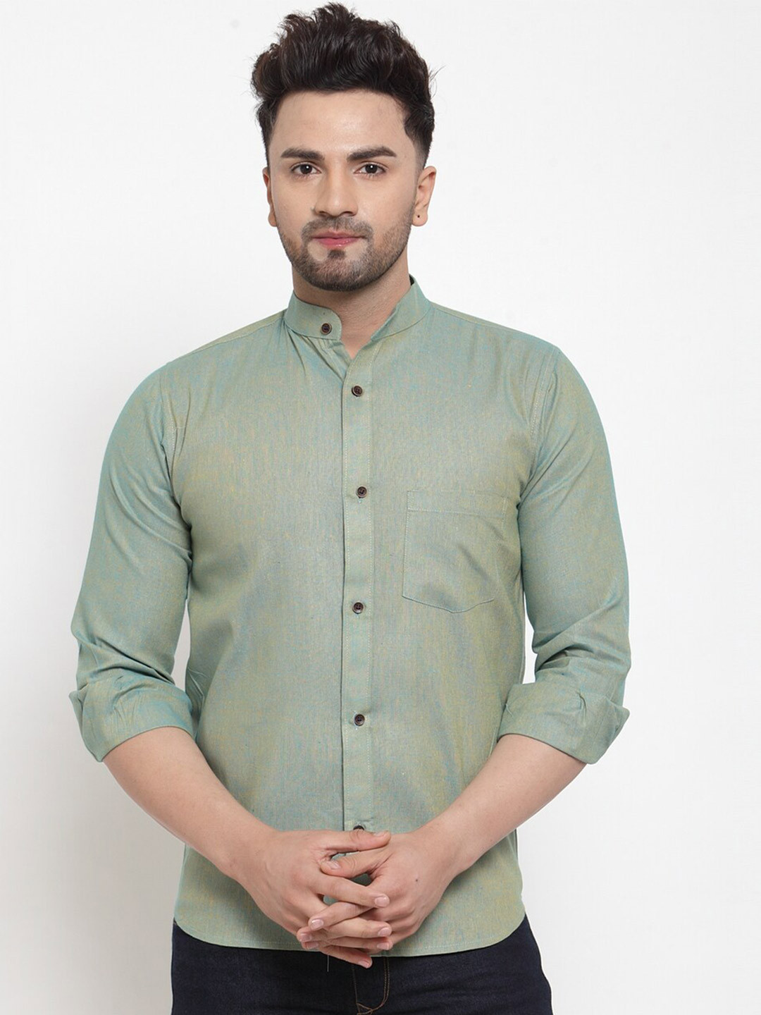 

Enchanted Drapes Slim Fit Pure Cotton Casual Shirt, Green