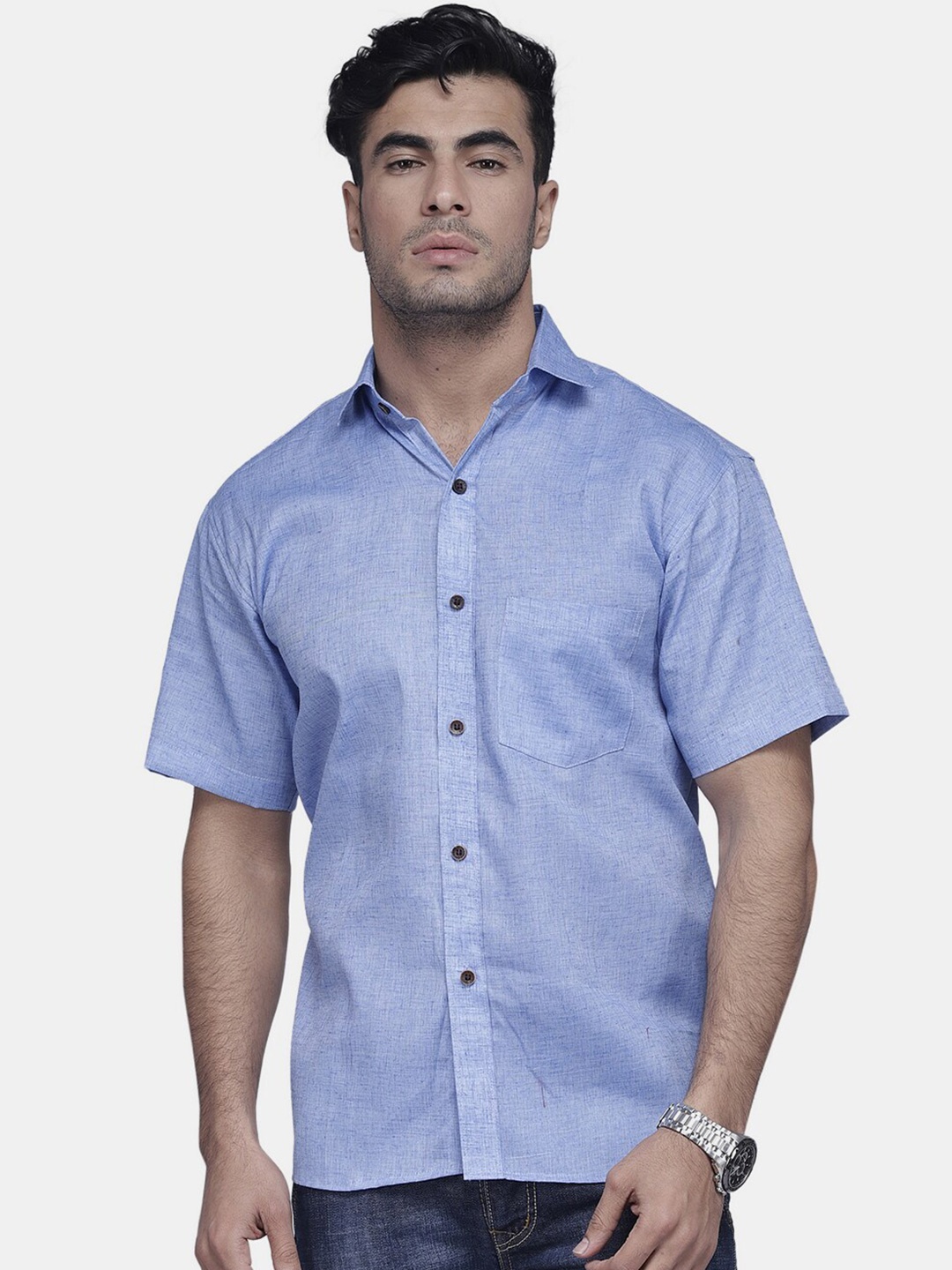 

Enchanted Drapes Slim Fit Pure Cotton Casual Shirt, Blue