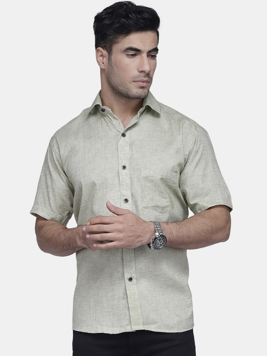 

Enchanted Drapes Slim Fit Pure Cotton Casual Shirt, Green