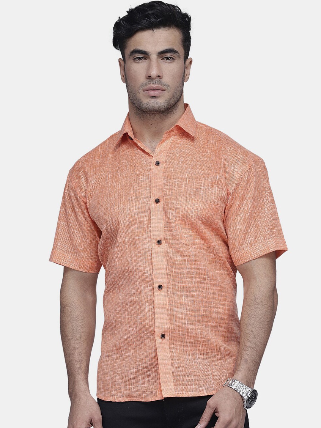 

Enchanted Drapes Slim Fit Pure Cotton Casual Shirt, Peach