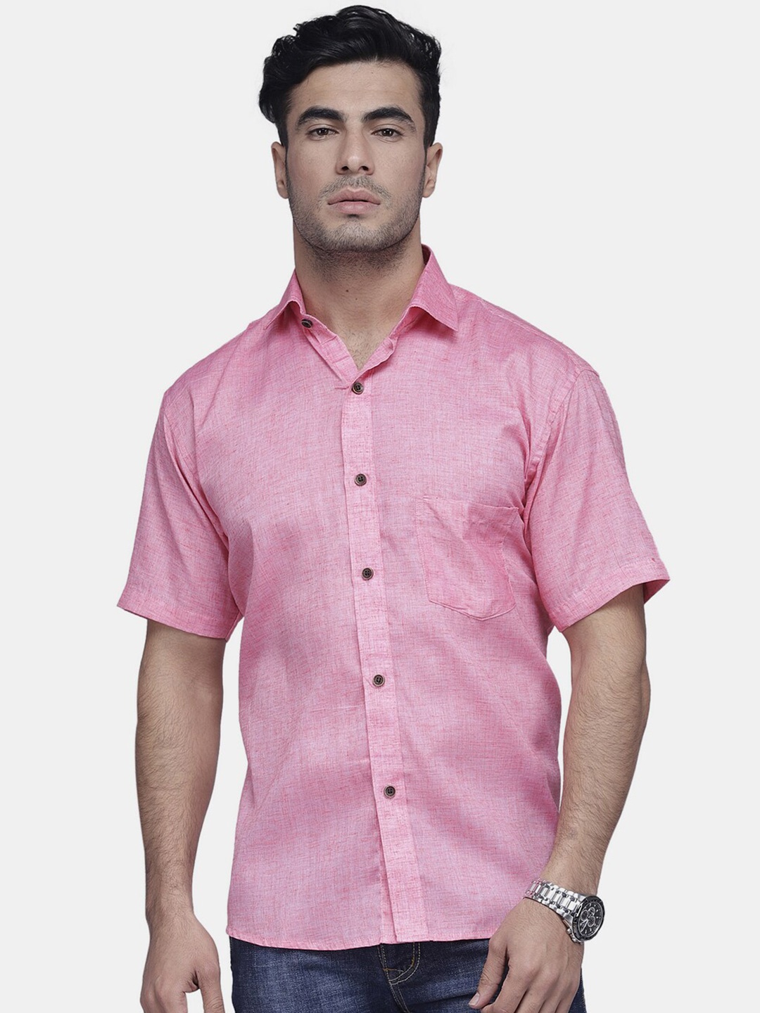

Enchanted Drapes Slim Fit Spread Collar Pure Cotton Casual Shirt, Pink