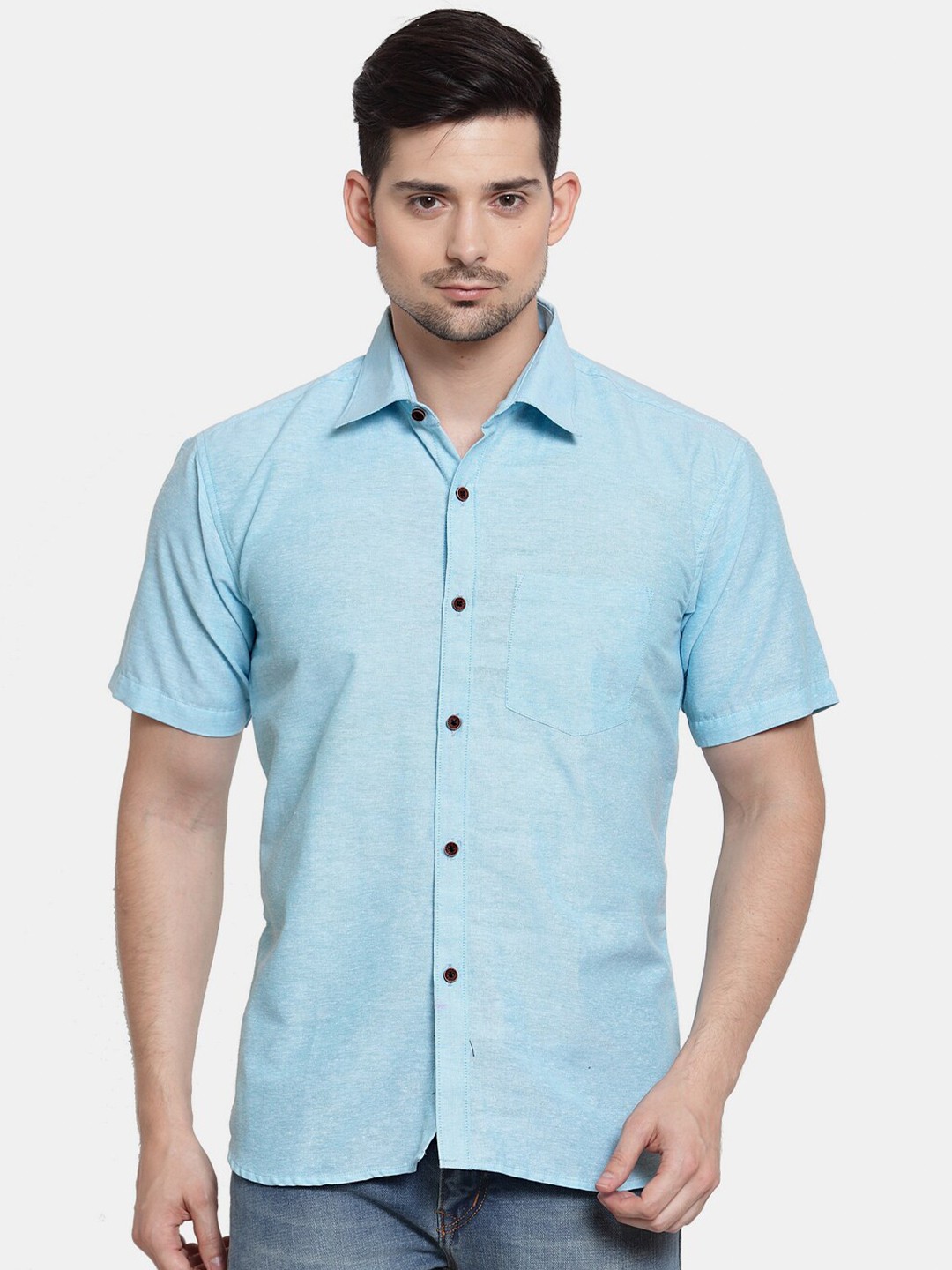 

Enchanted Drapes Slim Fit Spread Collar Pure Cotton Casual Shirt, Blue