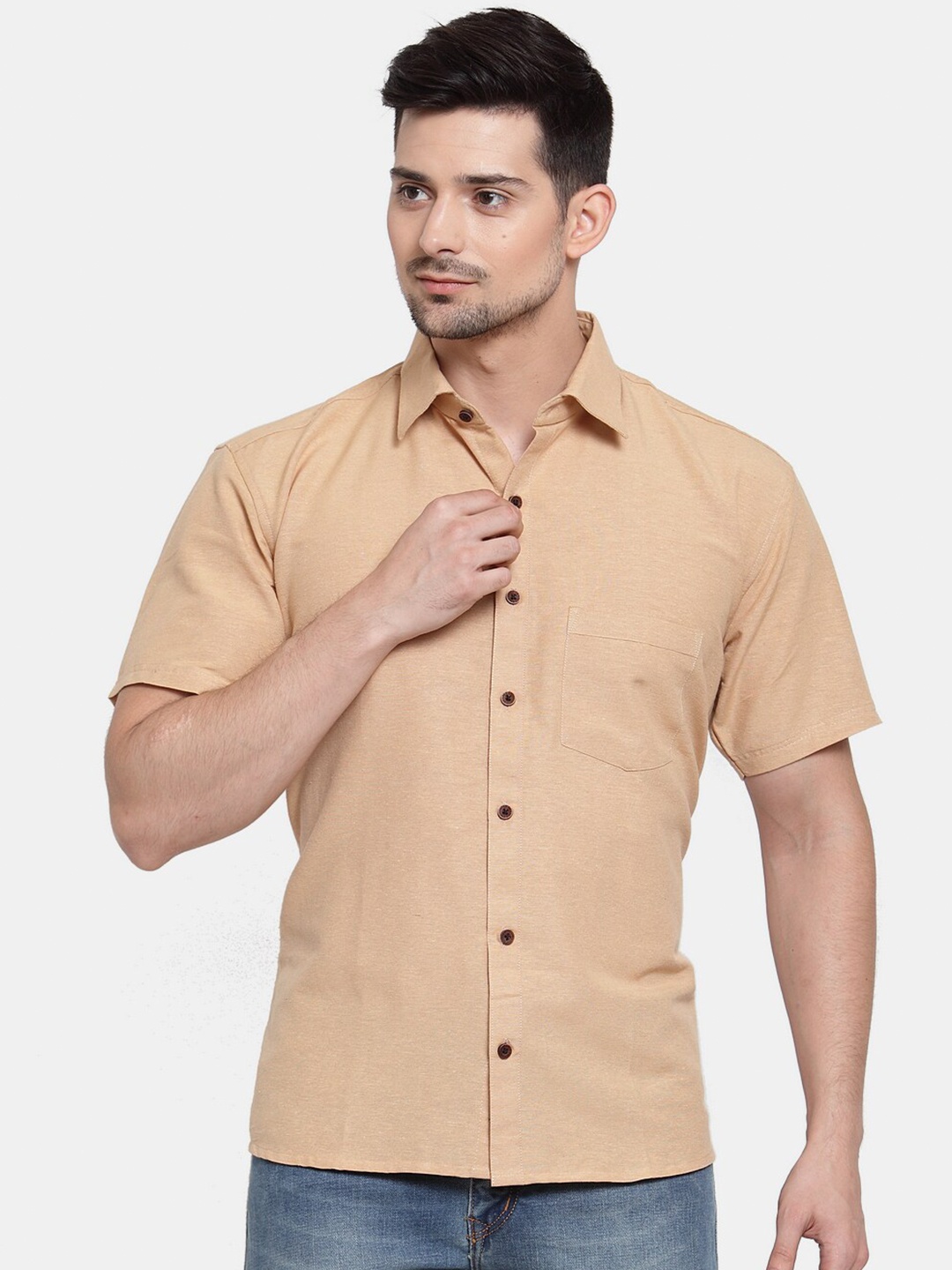 

Enchanted Drapes Slim Fit Pure Cotton Casual Shirt, Beige