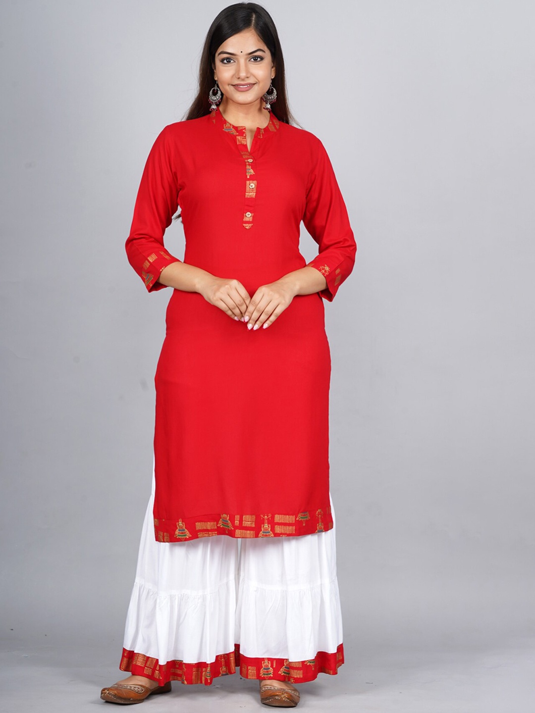 

BAESD Women Red Regular Kurta with Sharara