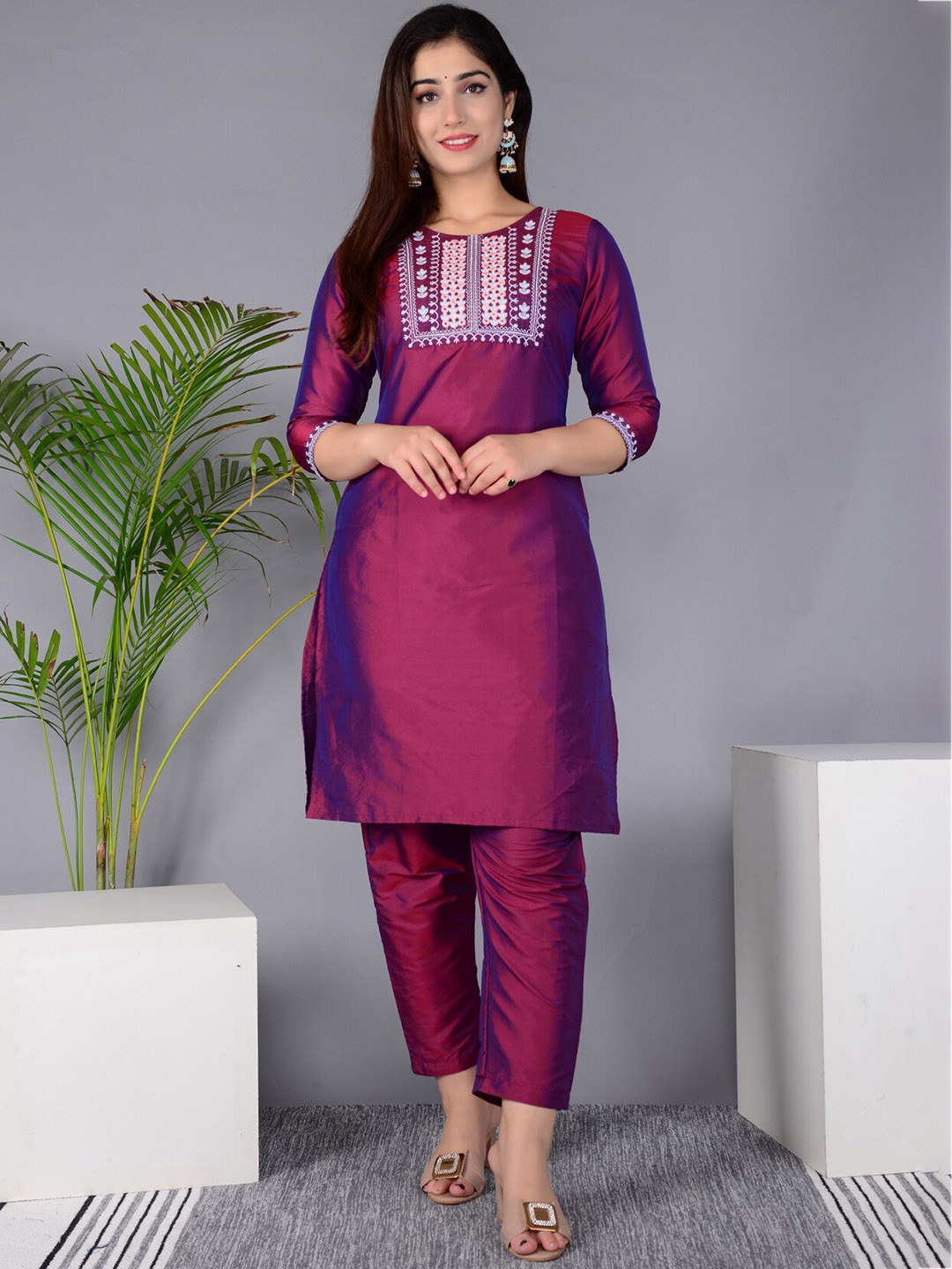 

BAESD Women Purple Regular Kurta with Trousers
