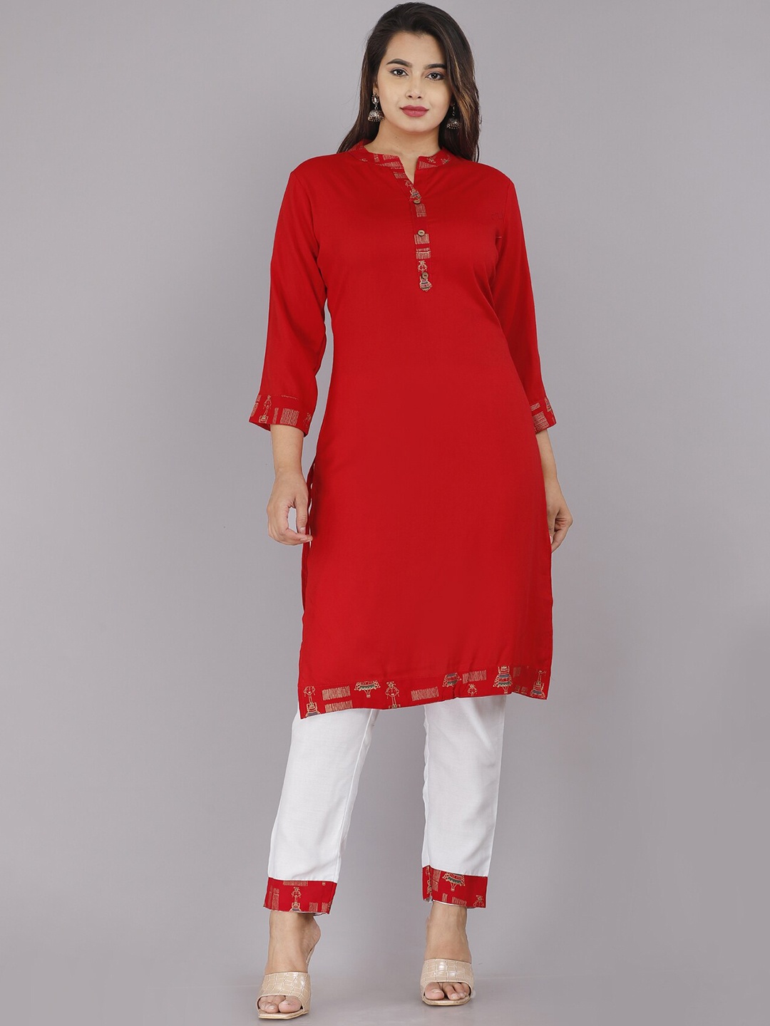 

BAESD Women Red Regular Kurta with Trousers