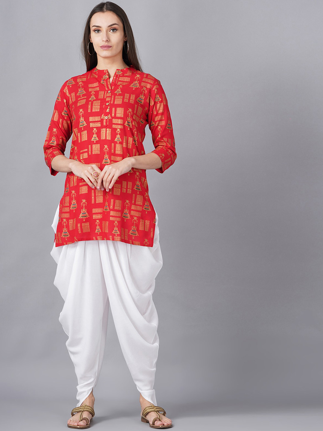

BAESD Ethnic Motifs Printed Kurta With Dhoti Pants, Red
