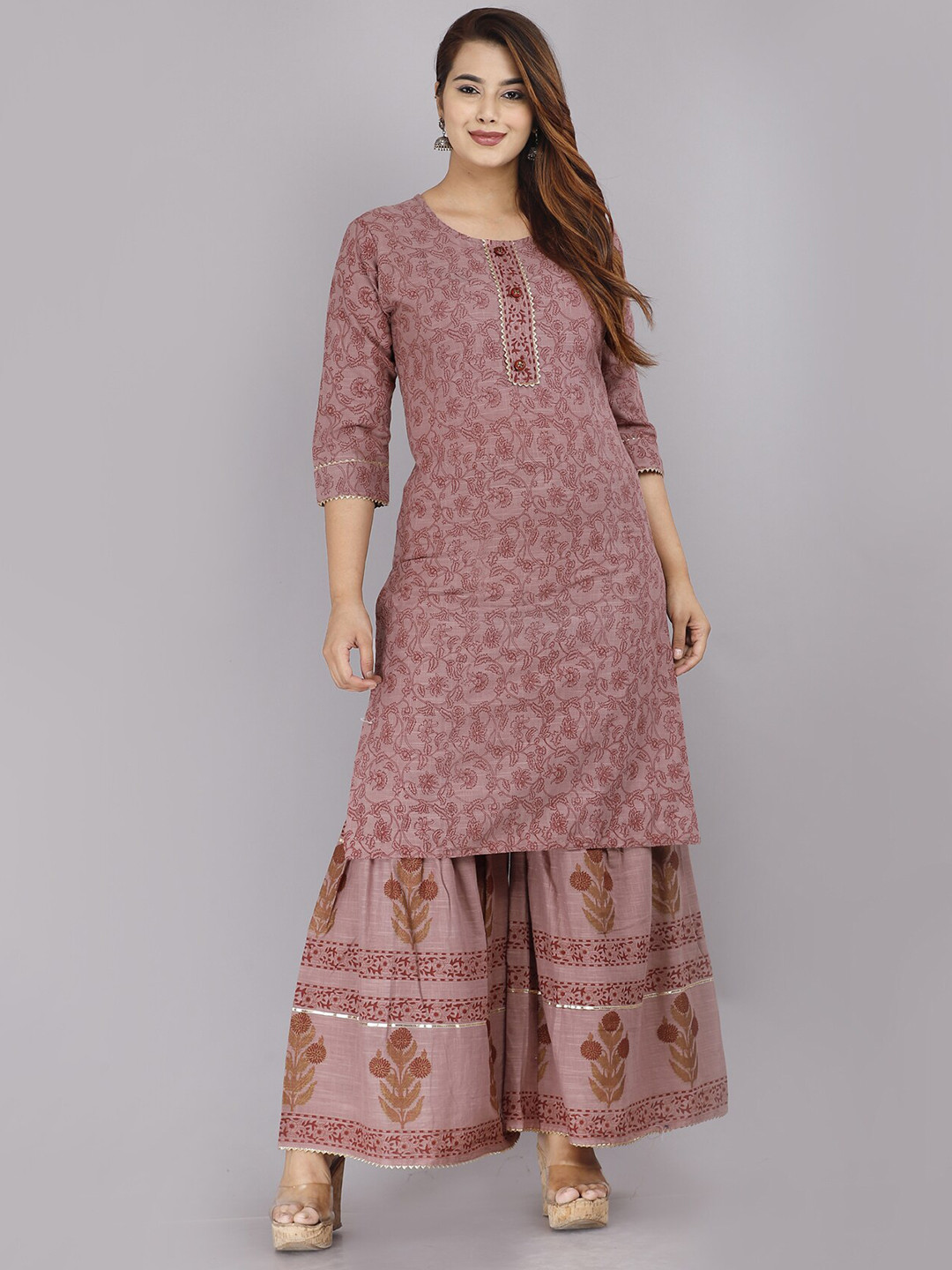 

BAESD Women Maroon Floral Regular Kurta with Sharara