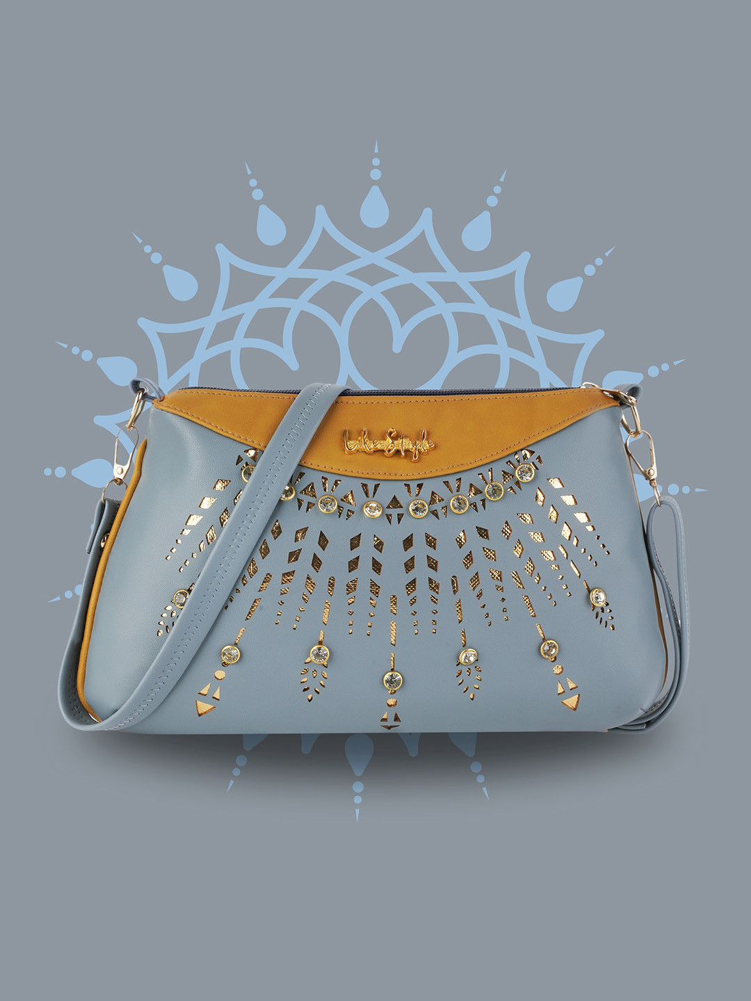 

LIKE STYLE Cutwork Self Design Structured Sling Bag, Grey