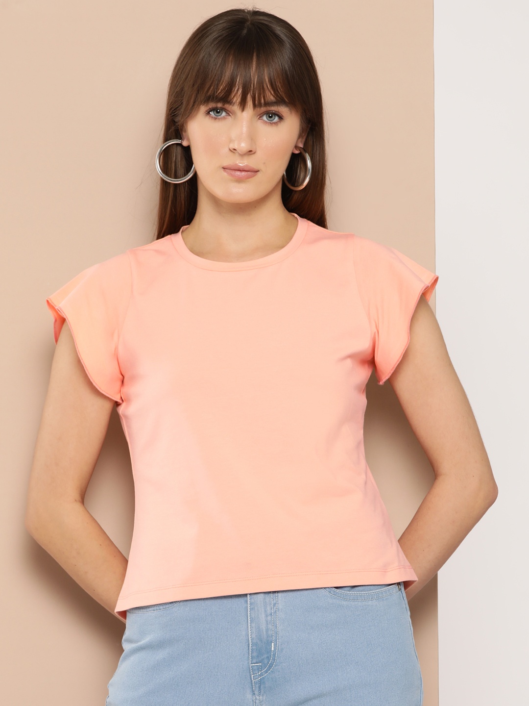 

Chemistry Flutter Sleeves Top, Peach
