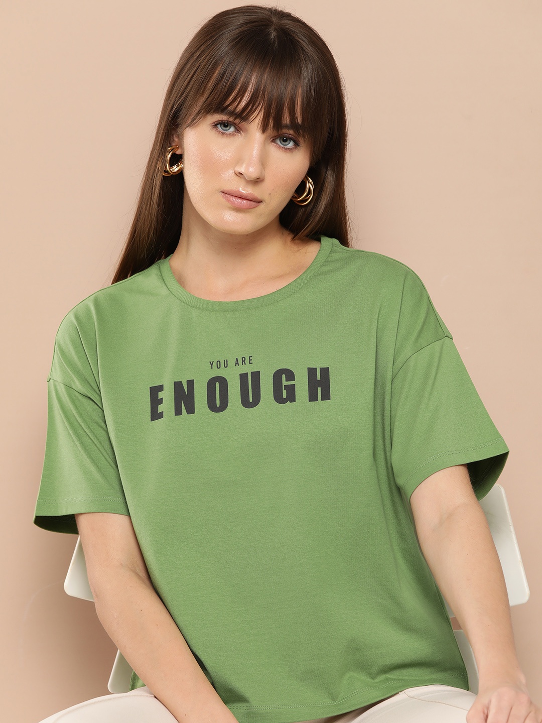 

Chemistry Drop-Shoulder Sleeves Typography Printed T-shirt, Olive