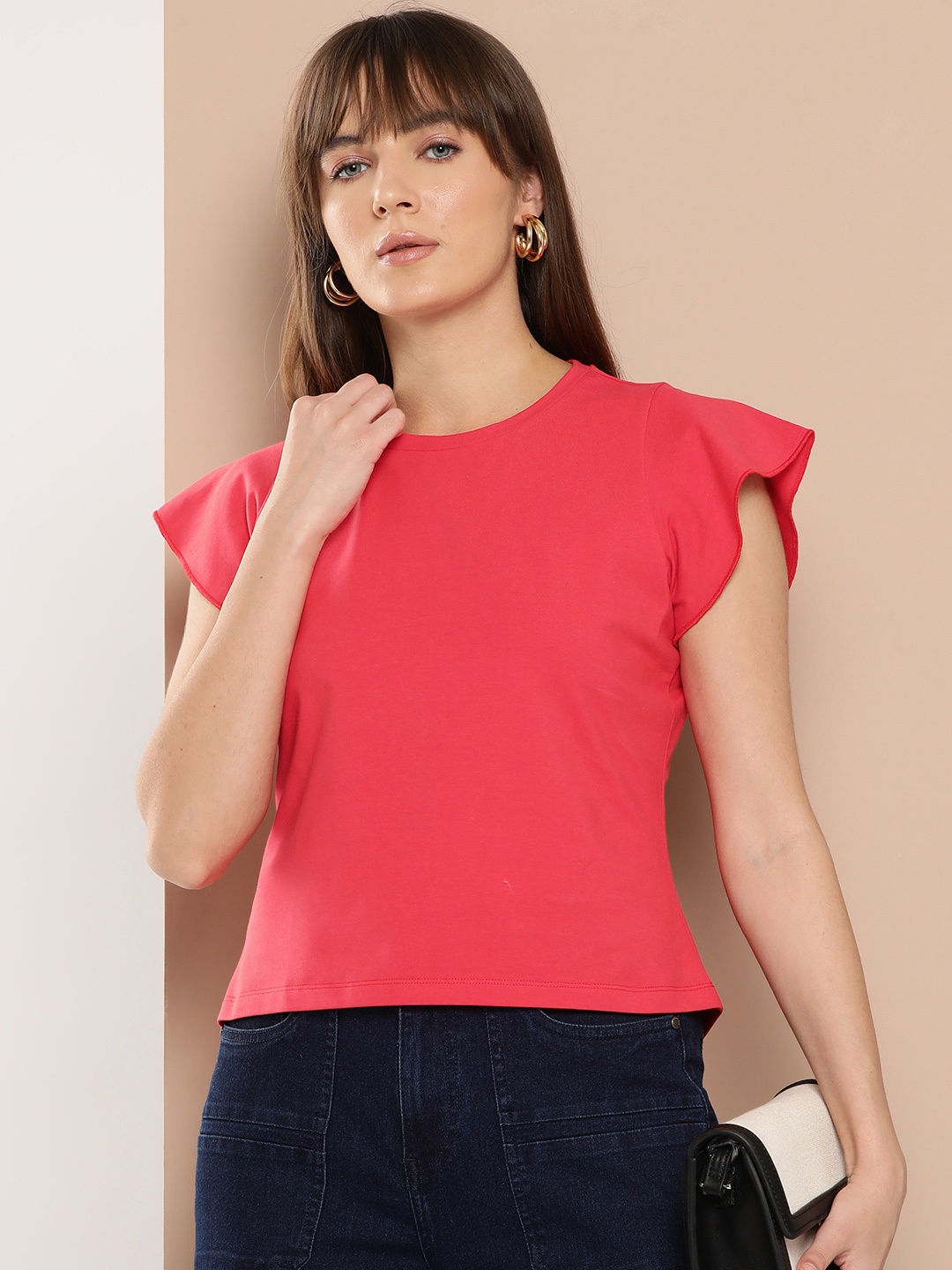 

Chemistry Flared Sleeve Cotton Top, Red