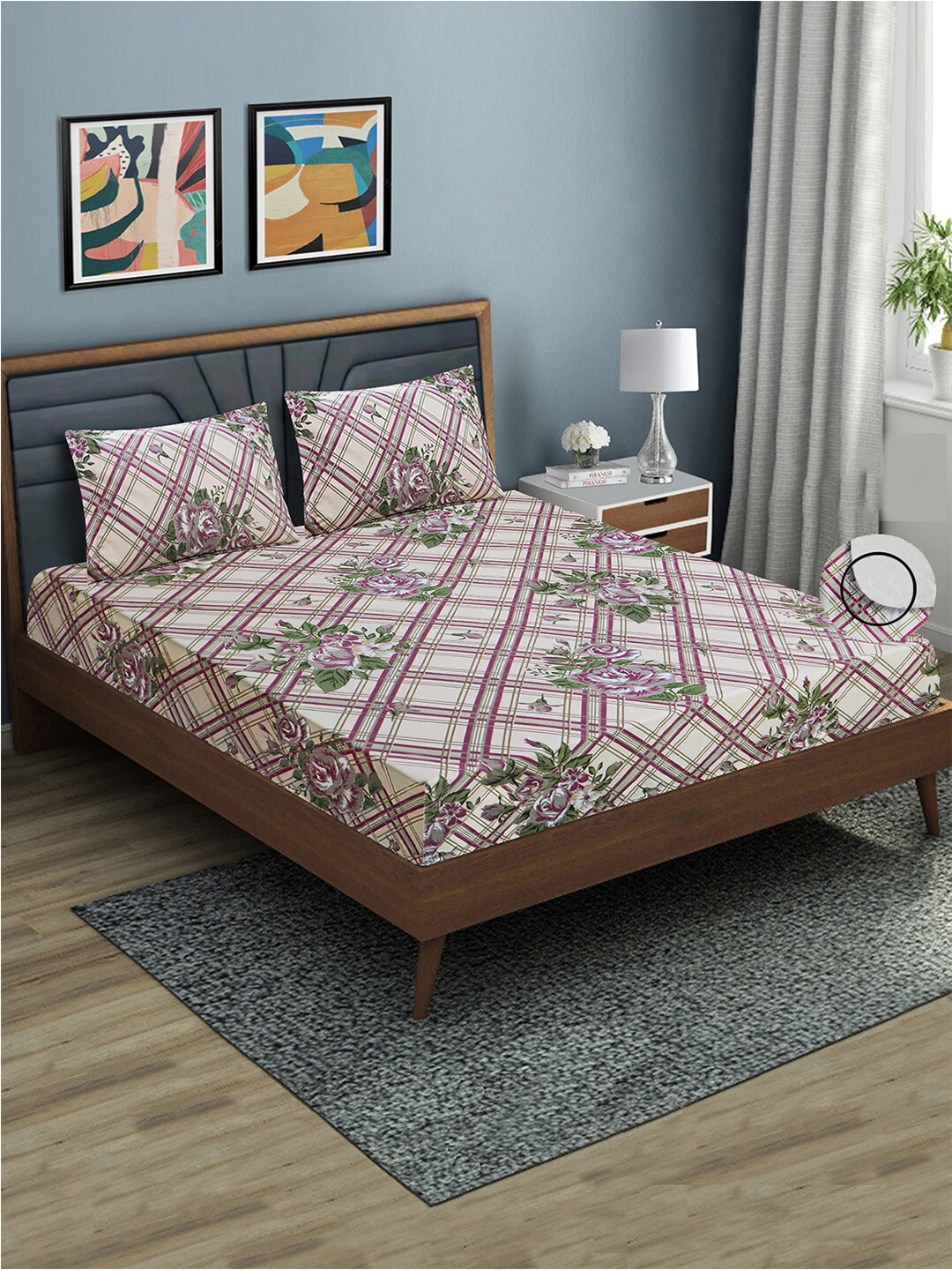 

Aura Floral 144 TC Queen Bedsheet with 2 Pillow Covers, Brown