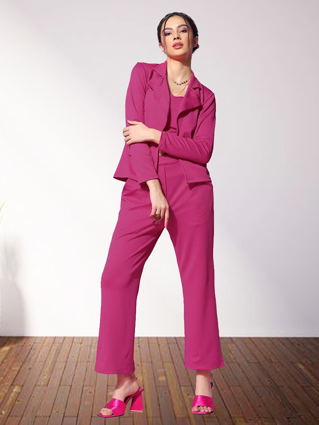 

N N ENTERPRISE Crop Top & Trouser with Jacket Co-Ords, Pink