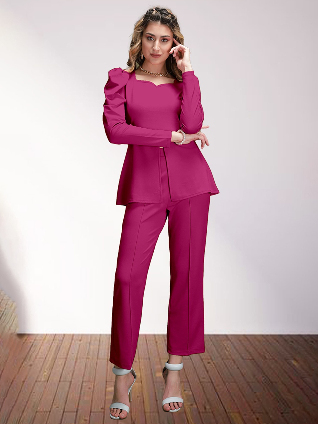 

N N ENTERPRISE Front Slit Top & Trouser Co-ords, Pink