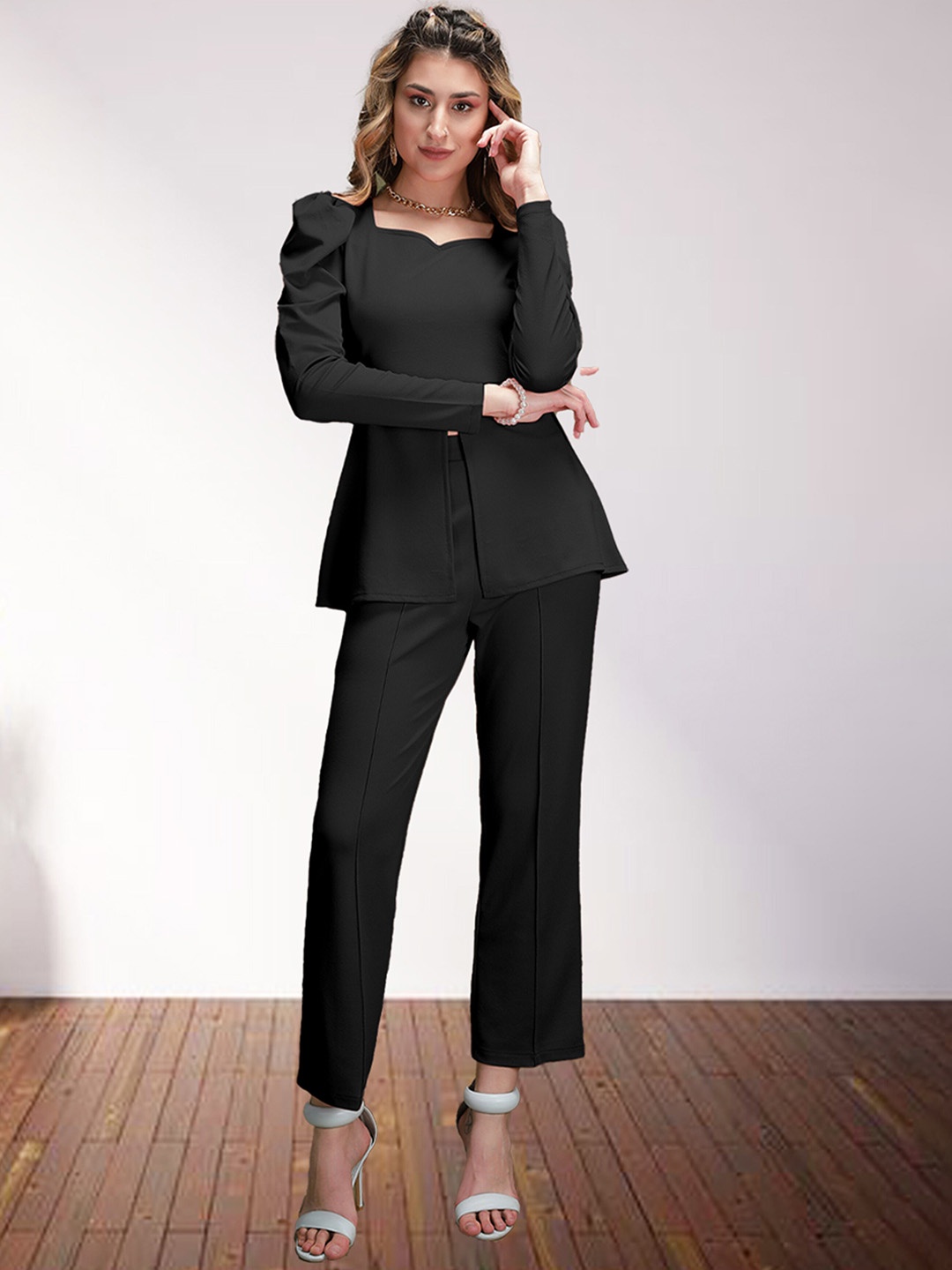 

N N ENTERPRISE Puffed Top With Trousers Co-Ords, Black