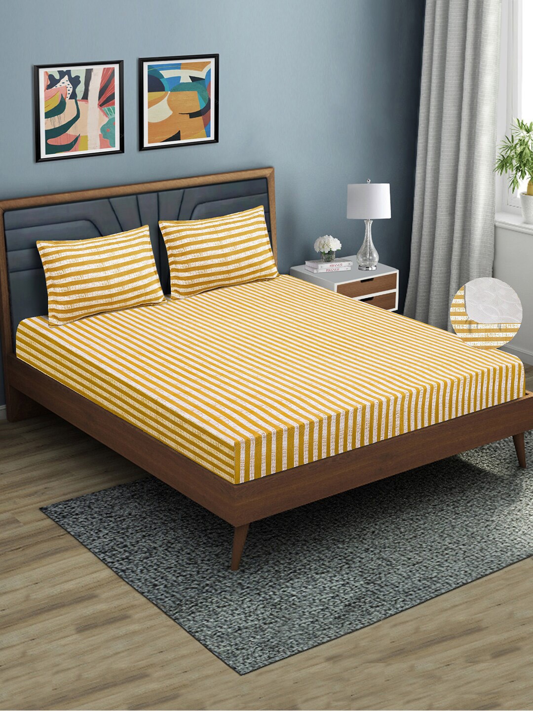 

Aura Brown & White Striped 144 TC Queen Fitted Bedsheet with 2 Pillow Covers