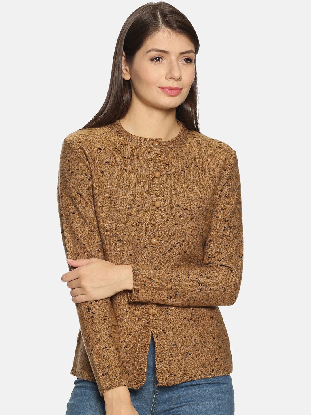 

CLAPTON Abstract Printed Woollen Cardigan, Brown