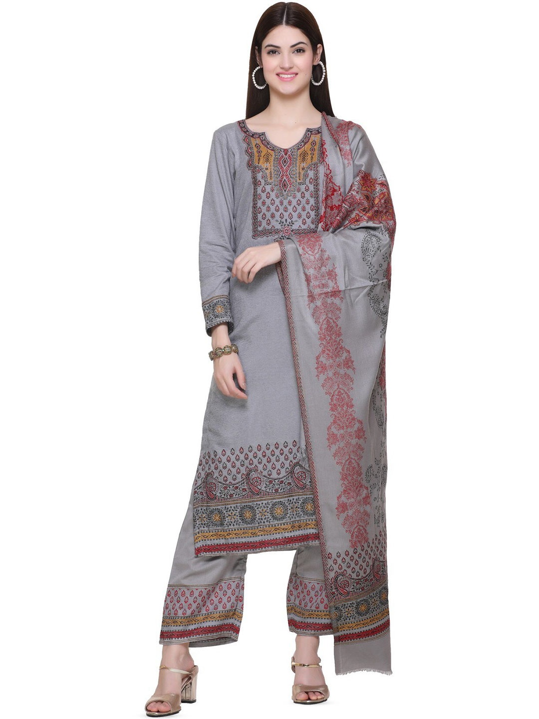 

KIDAR Woven Design Unstitched Dress Material, Grey