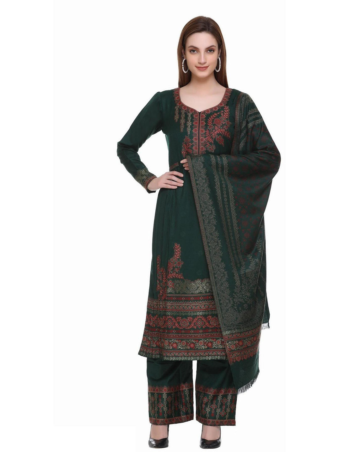 

KIDAR Floral Embroidered Unstitched Dress Material, Green
