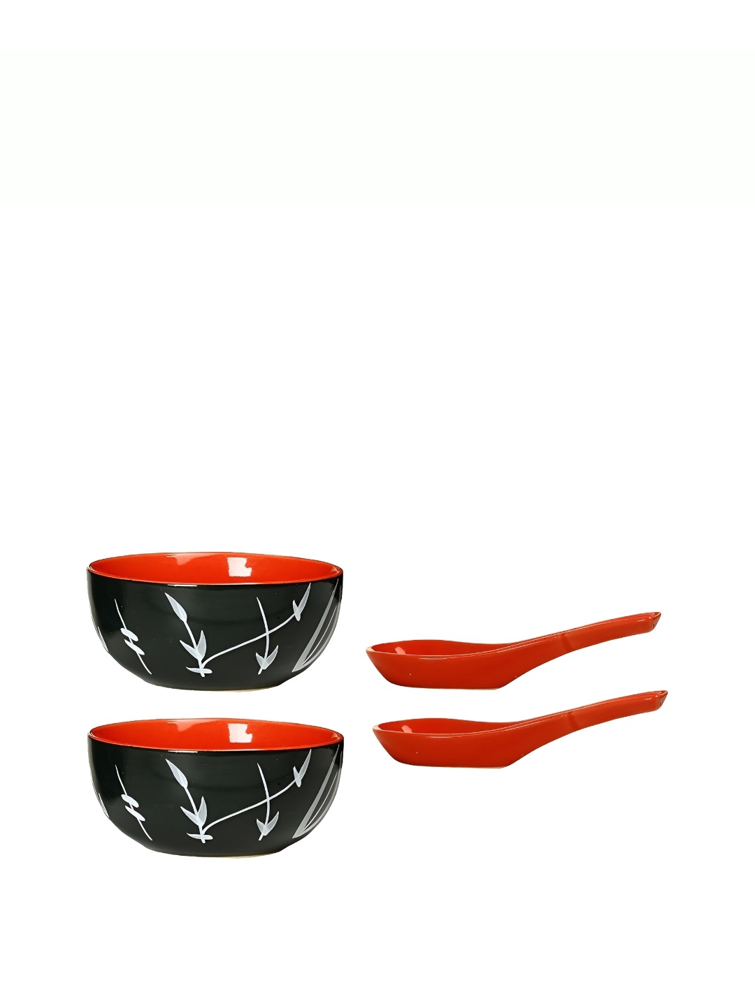

caffeine Black & Red 2 Pieces Printed Ceramic Soup Bowl with Spoon
