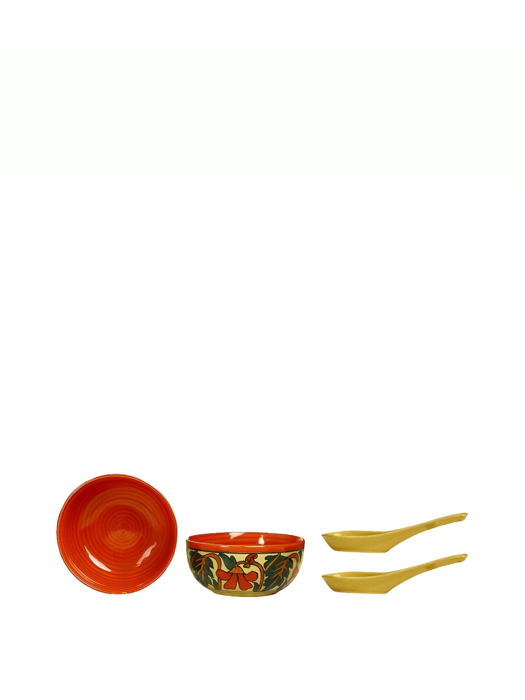 

caffeine Red & Beige 2 Pieces Printed Ceramic Soup Bowls with Spoon
