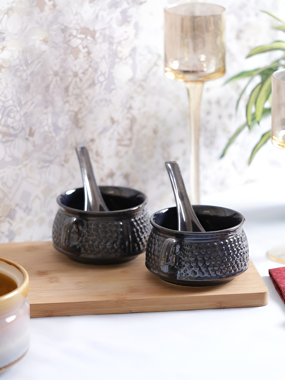 

caffeine Blue 2 Pieces Textured Ceramic Soup Bowl