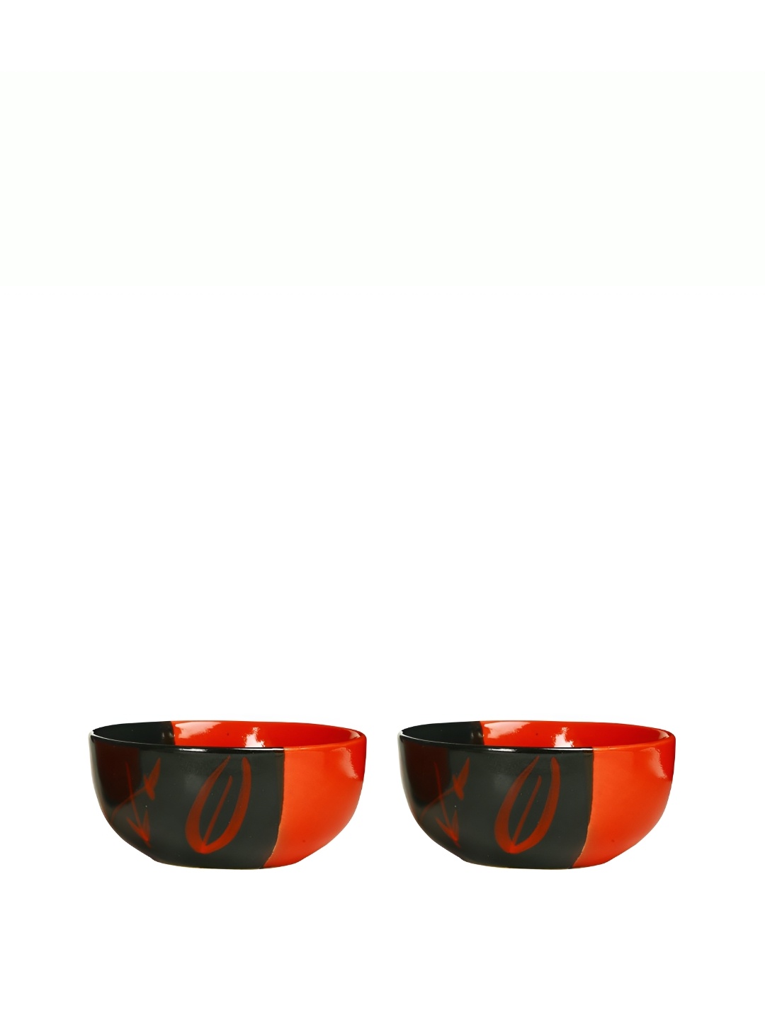

caffeine Black & Red 2 Pieces Printed Ceramic Soup Bowls with Spoon