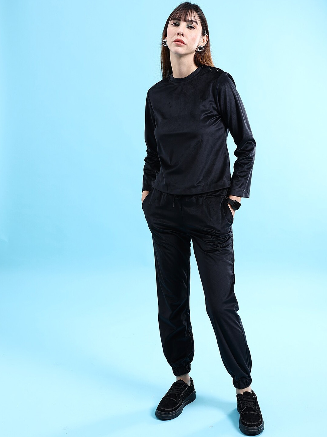 

Freehand by The Indian Garage Co Round Neck Top With Trouser Co-Ords, Black