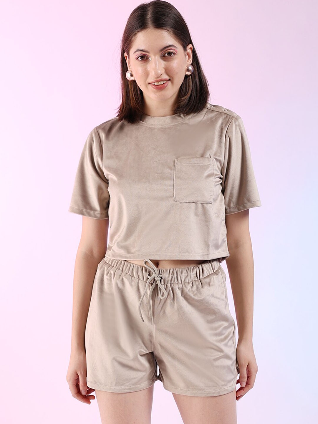 

Freehand by The Indian Garage Co Crop Top With Shorts, Beige