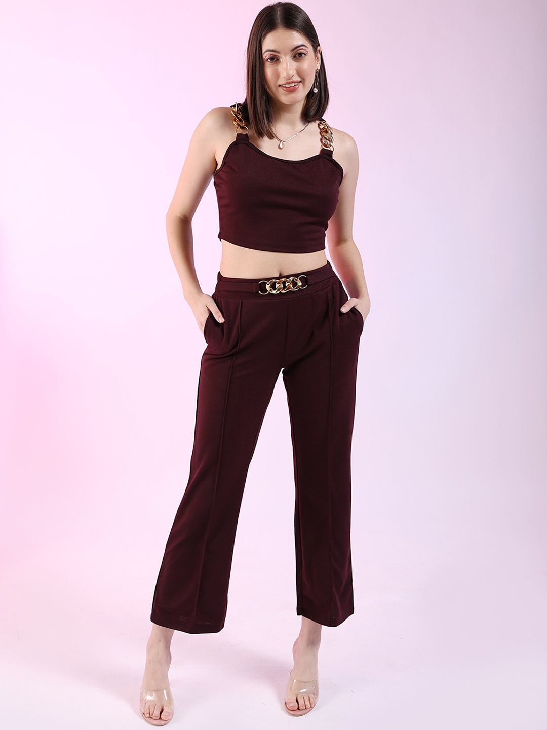 

Freehand by The Indian Garage Co Crop Top With Trousers, Burgundy