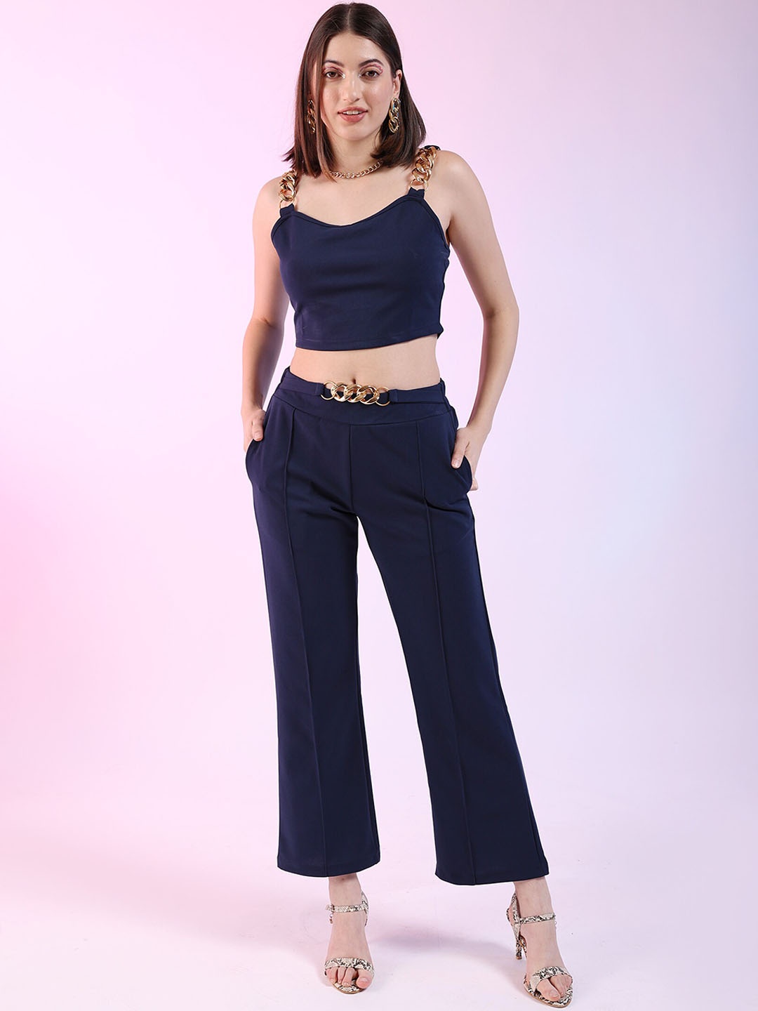 

Freehand by The Indian Garage Co Crop Top With Trousers, Navy blue