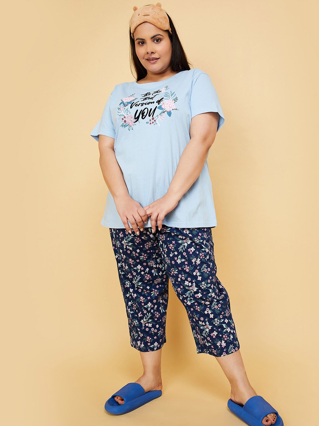 

max Typography Printed Pure Cotton Night Suit, Blue