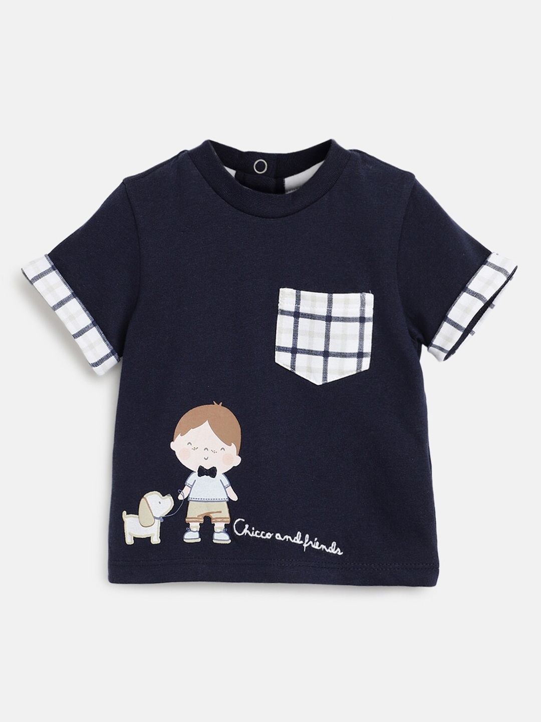 

Chicco Infant Boys Graphic Printed Pocket Cotton T-Shirt, Navy blue