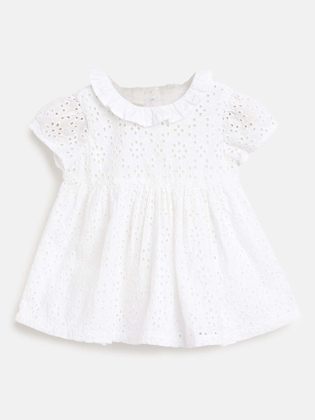 

Chicco Girls Self Design Peter Pan Collar Schiffli Cotton Fit & Flare Dress, White