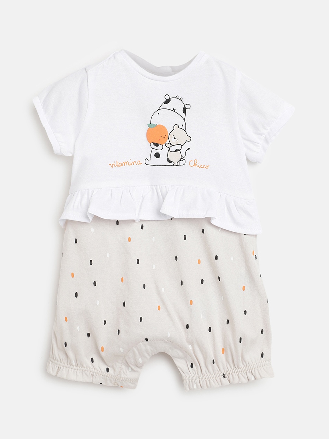 

Chicco Girls Graphic Printed Pure Cotton Rompers, White