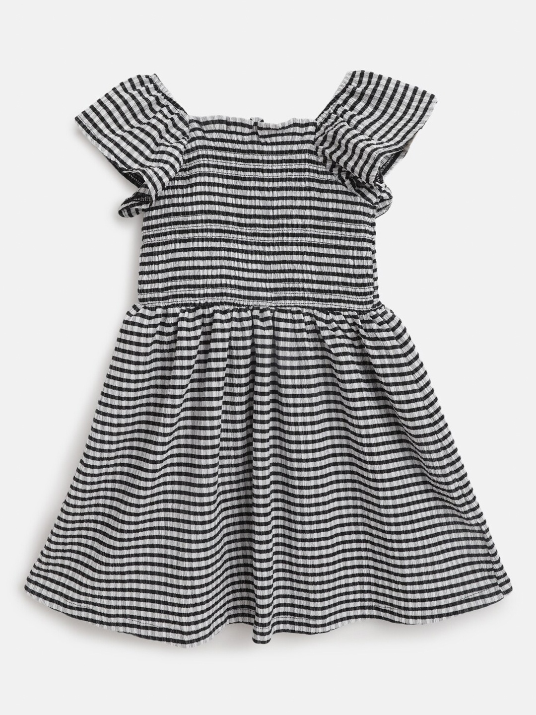 

Chicco Girls Striped Flutter Sleeves Fit & Flare Dress, White