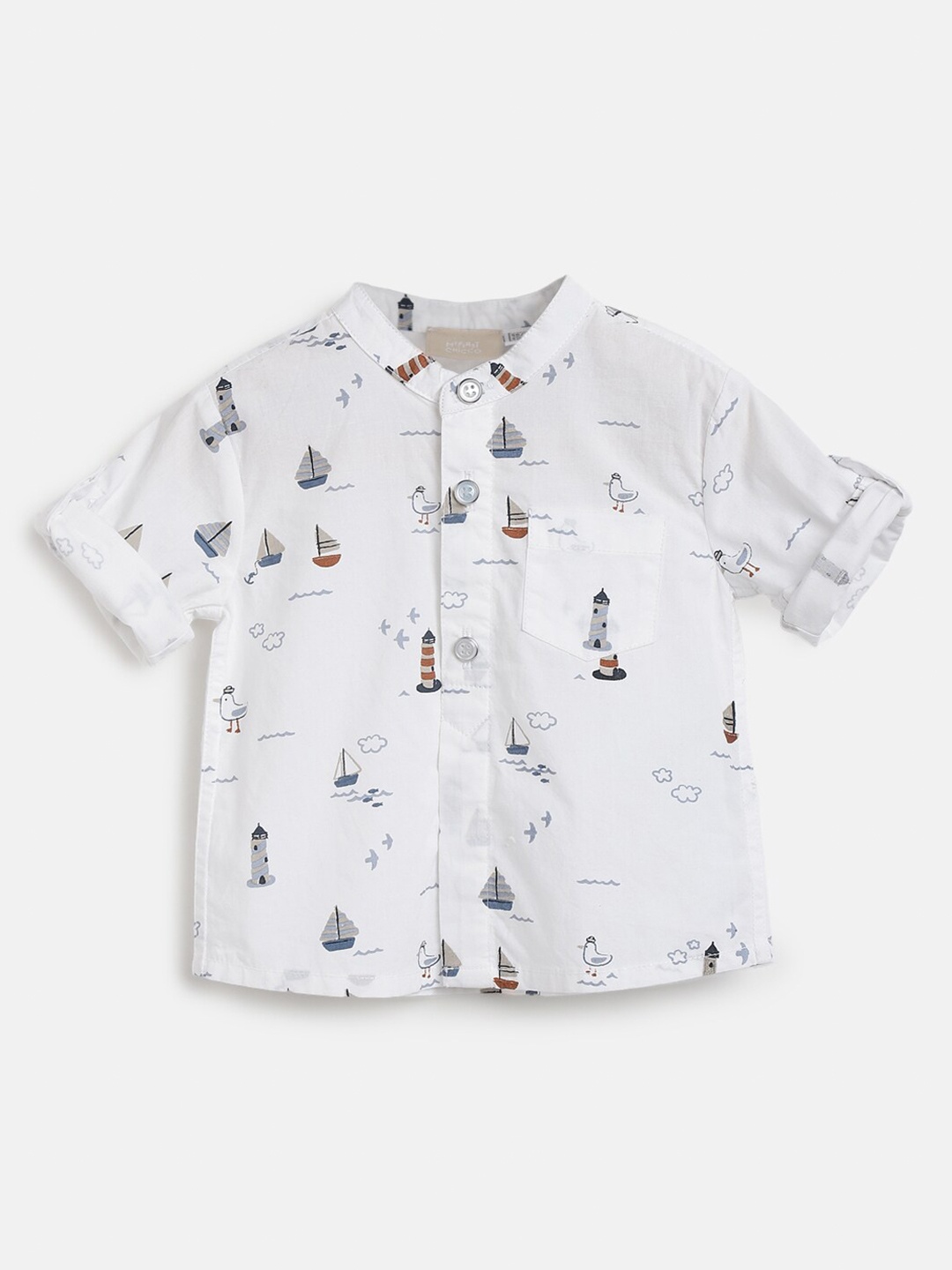 

Chicco Boys Comfort Conversational Print Mandarin Collar Long Sleeves Cotton Casual Shirt, White