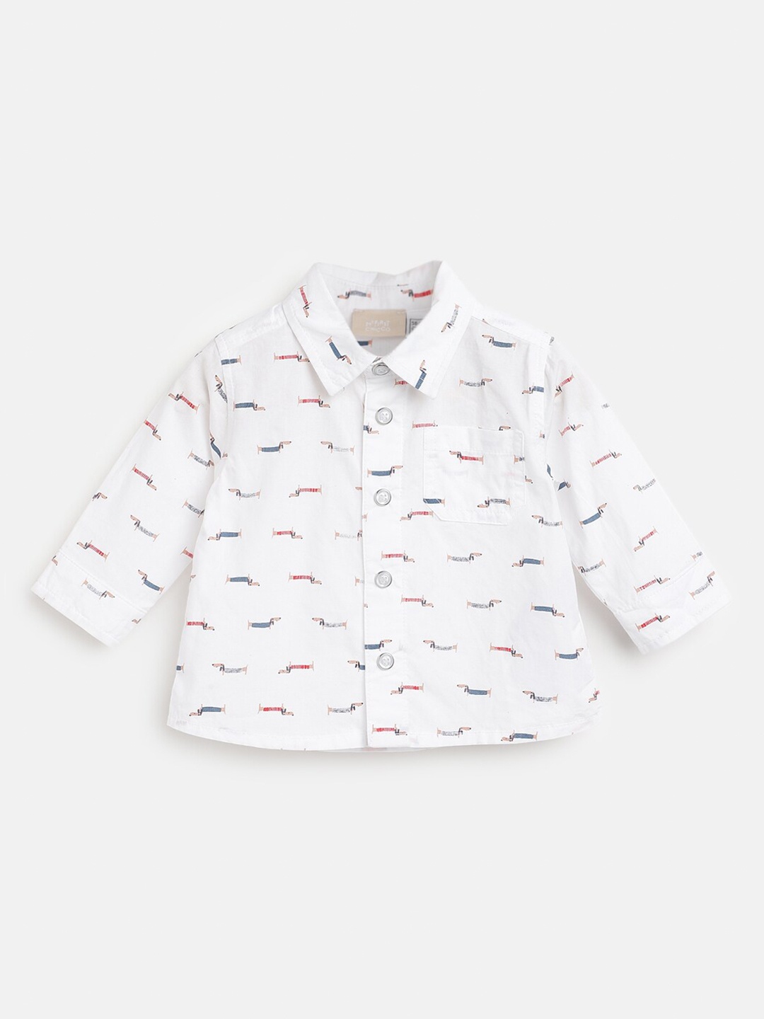 

Chicco Boys Comfort Conversational Print Spread Collar Long Sleeves Cotton Casual Shirt, White