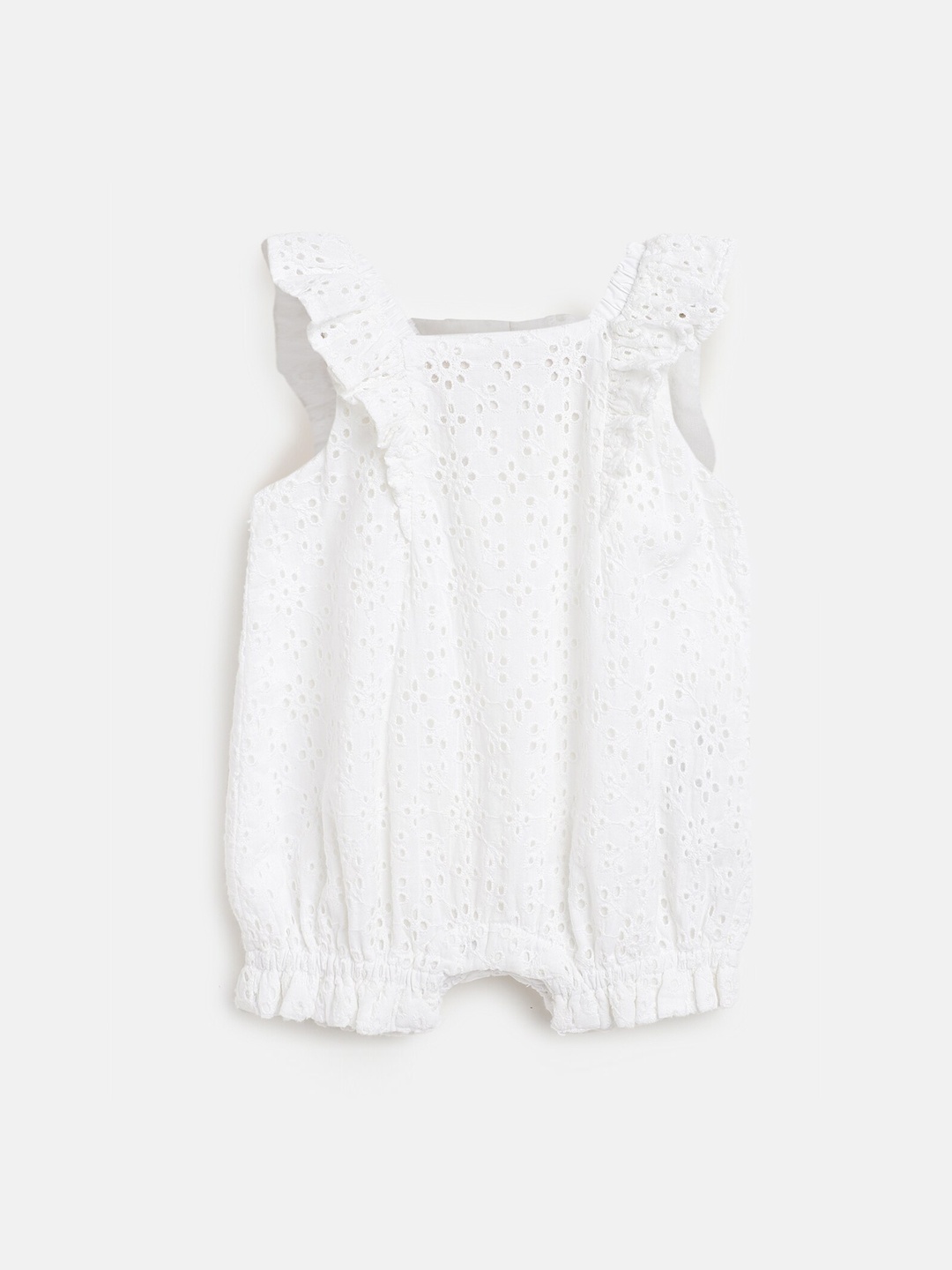 

Chicco Infant Girls Schiffli Embroidered Pure Cotton Romper, White