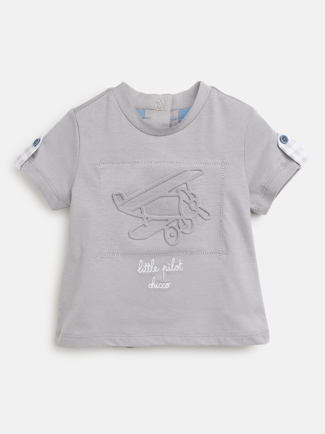 

Chicco Infant Boys Self Design Graphic Cotton T-Shirt, Grey