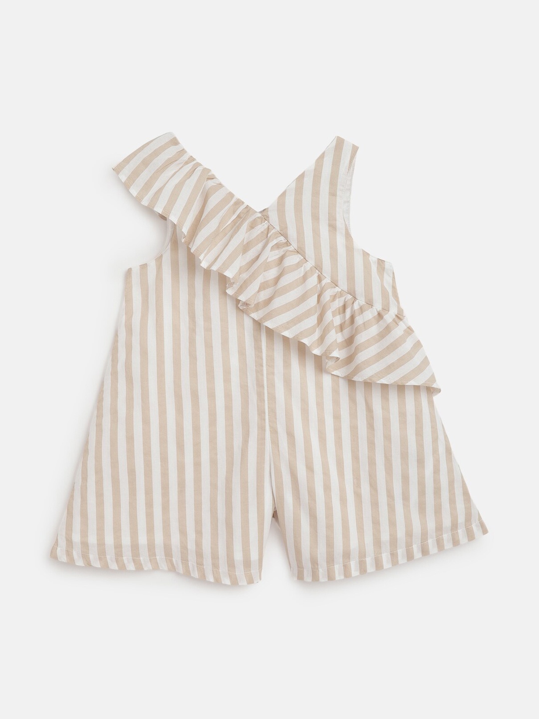

Chicco Girls Striped Short Cotton Rompers, Beige