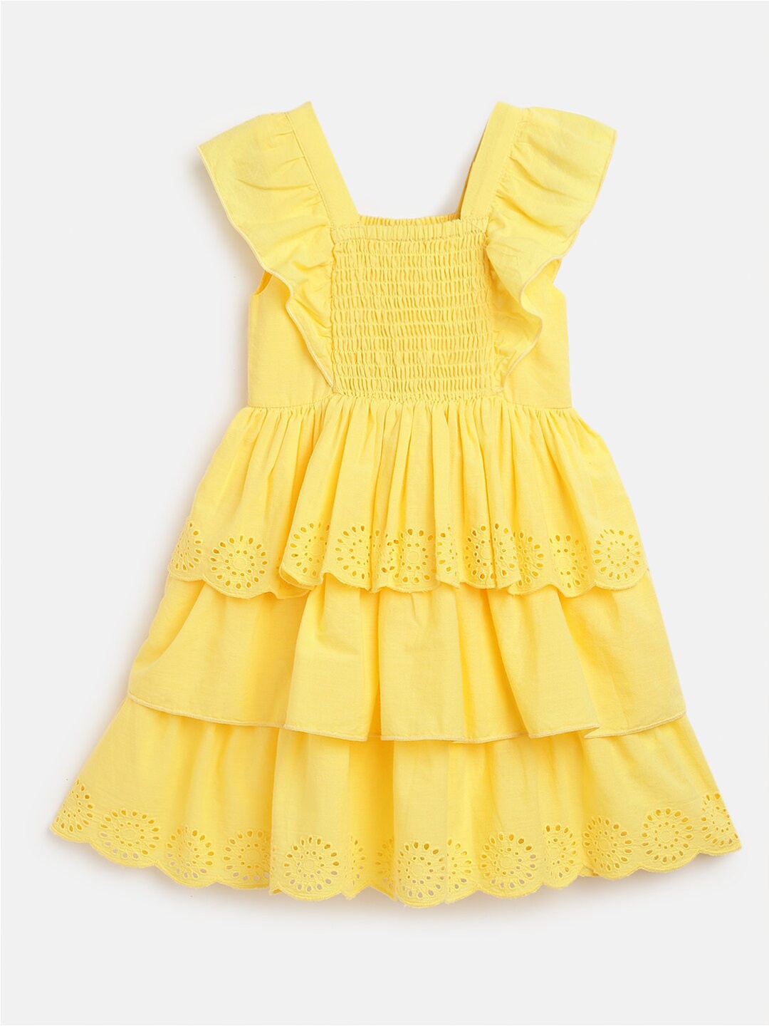 

Chicco Girls Self Design Smocked Cotton Fit & Flare Dress, Yellow