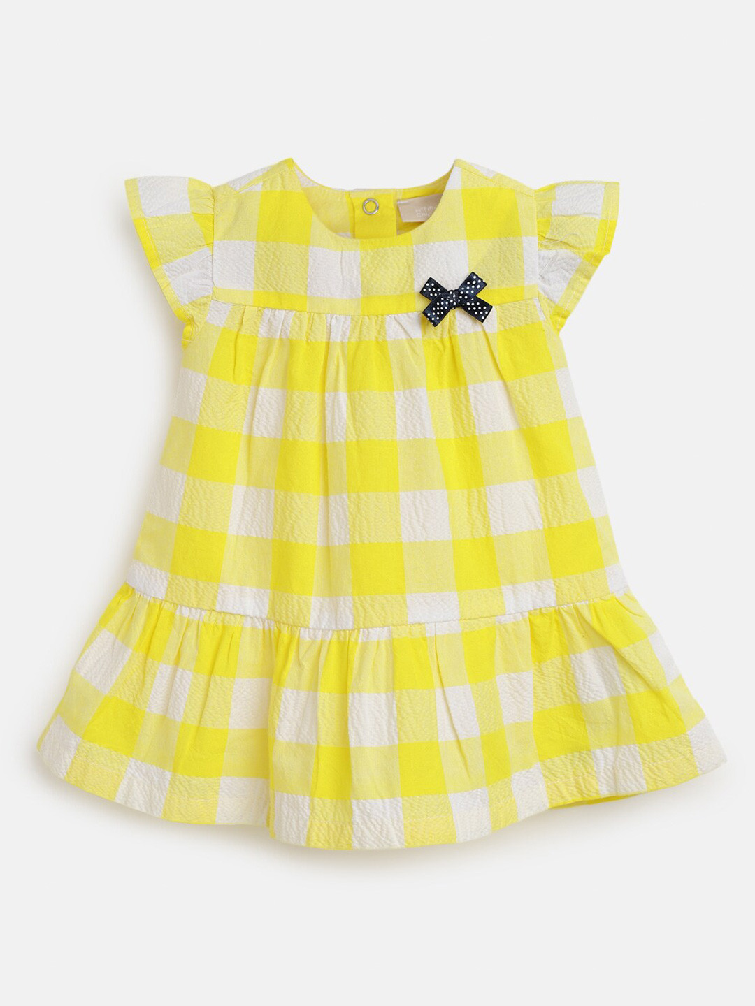 

Chicco Girls Checked Flutter Sleeves Cotton A-Line Dress, White